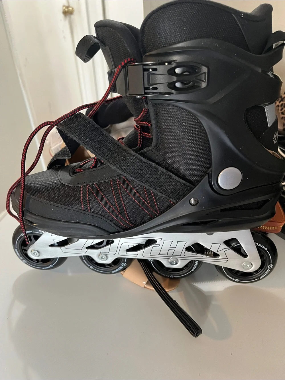 Men's Black Inline Skates with Red Stitching Accents